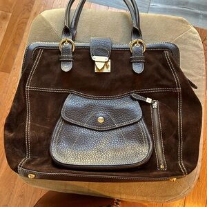 Maxx New York Dark Brown Leather and Suede Briefcase